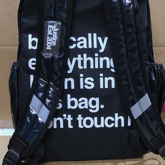 Justice Metallic Black Glow Backpack Bookbag G20 NWOT - Picture 4 of 7